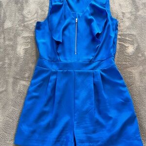 Express Women’s Royal Blue Romper Ruffle Zip Accent Size 4